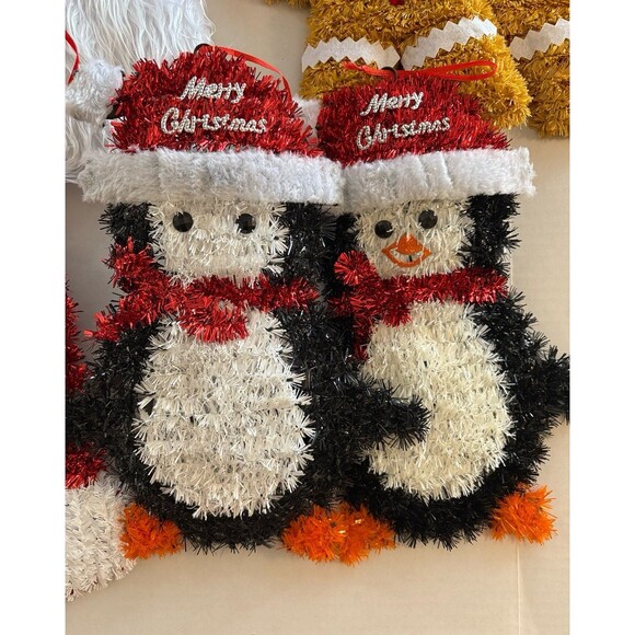 Lot of 8 Sparkly Tinsel Christmas Holiday Hanging Decor Gingerbread Man Penguin - Picture 3 of 10